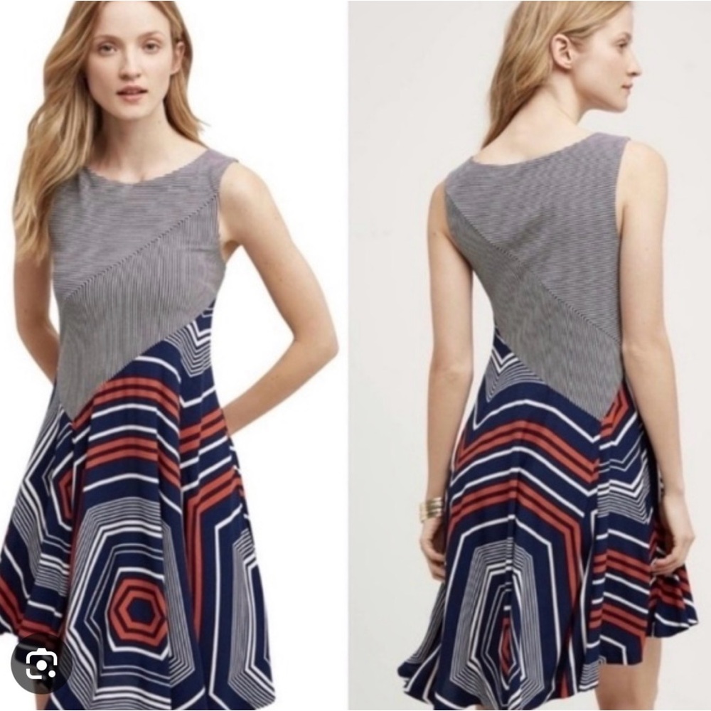 Maeve Anthropologie Asymmetrical Sleeveless Summer Party‎ Dress Size Medium Navy